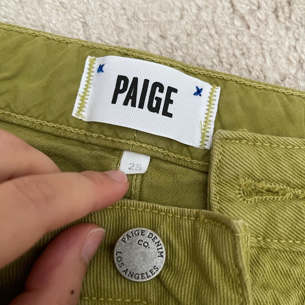 Paige green denim jean shorts size 25